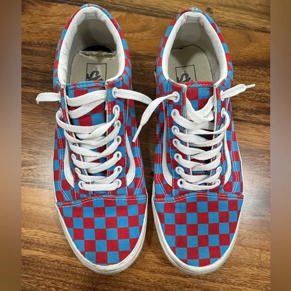 Vans Men’s Red and Blue Checkered Shoes size 9.5 - Picture 2 of 9